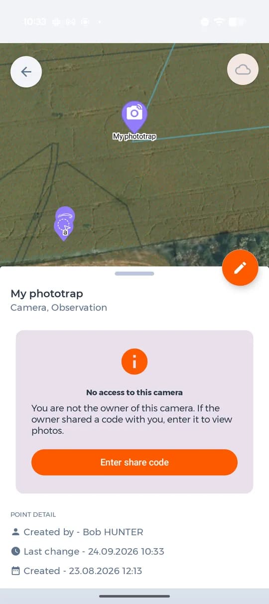 Una cámara sin acceso en el mapa de otro usuario.