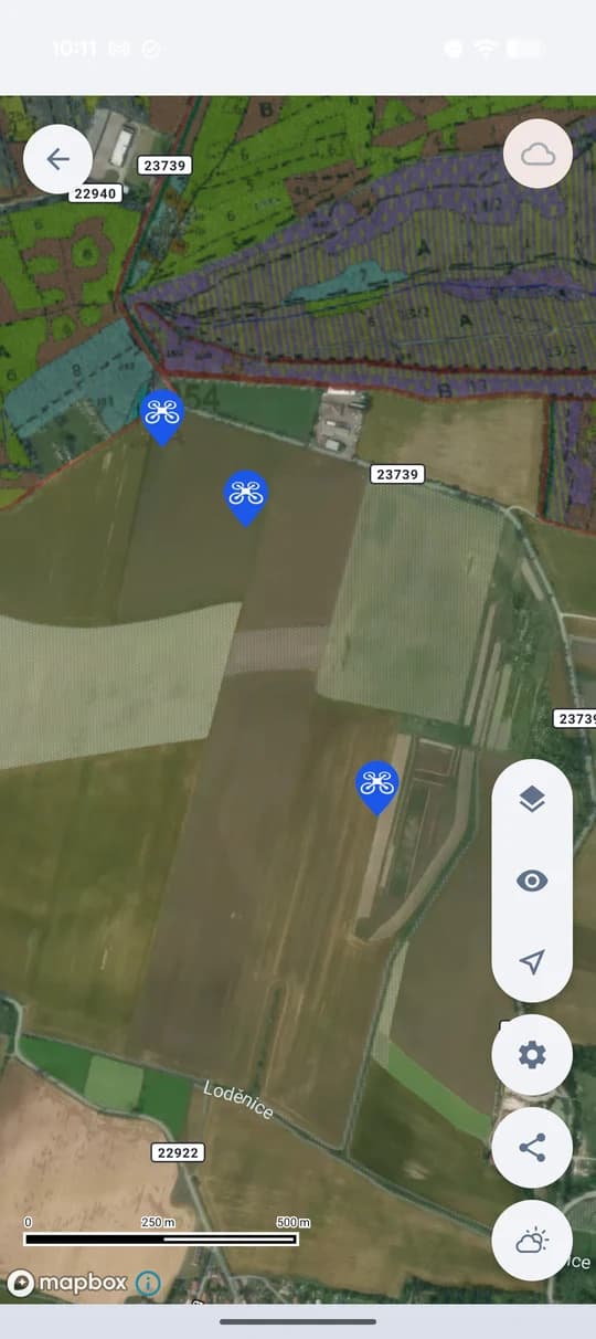 Puntos del dron en el mapa del coto — cada imagen tiene su sitio.