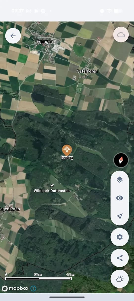 El punto guardado en el mapa del coto.