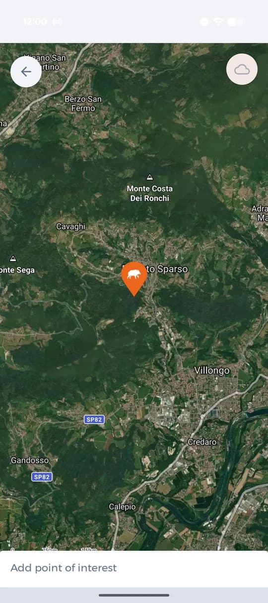La chincheta en el mapa del coto.